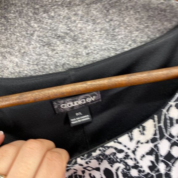 Claudia Ev Dress Women L Large White Geometric Shift Midi Cold Shoulder Lined - Picture 3 of 7